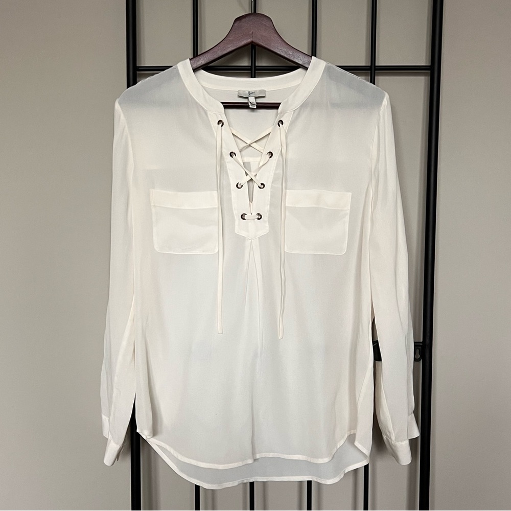 Joie Ivory 100% Silk Lace Up Blouse Sz S - Picture 7 of 7